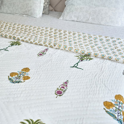 Botanical Bliss Reversible Hand Block Printed Cotton Quilt