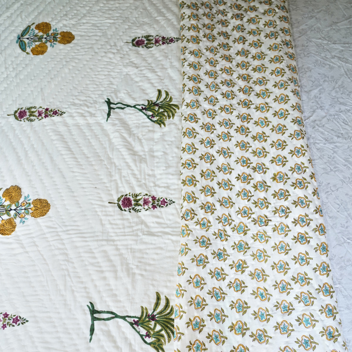Botanical Bliss Reversible Hand Block Printed Cotton Quilt