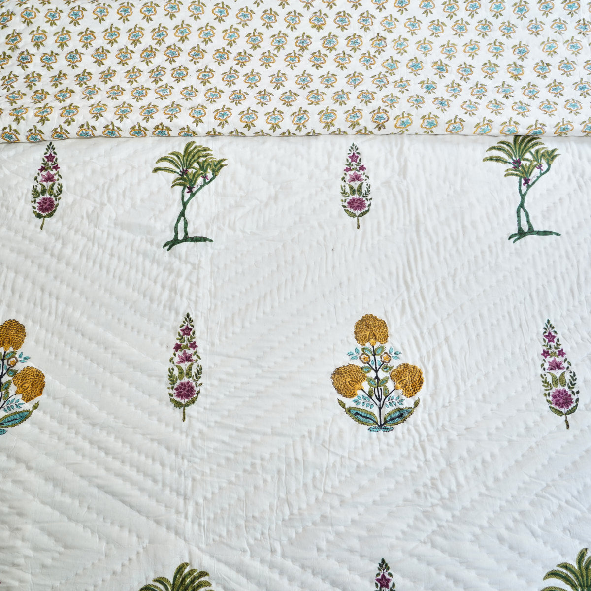 Botanical Bliss Reversible Hand Block Printed Cotton Quilt