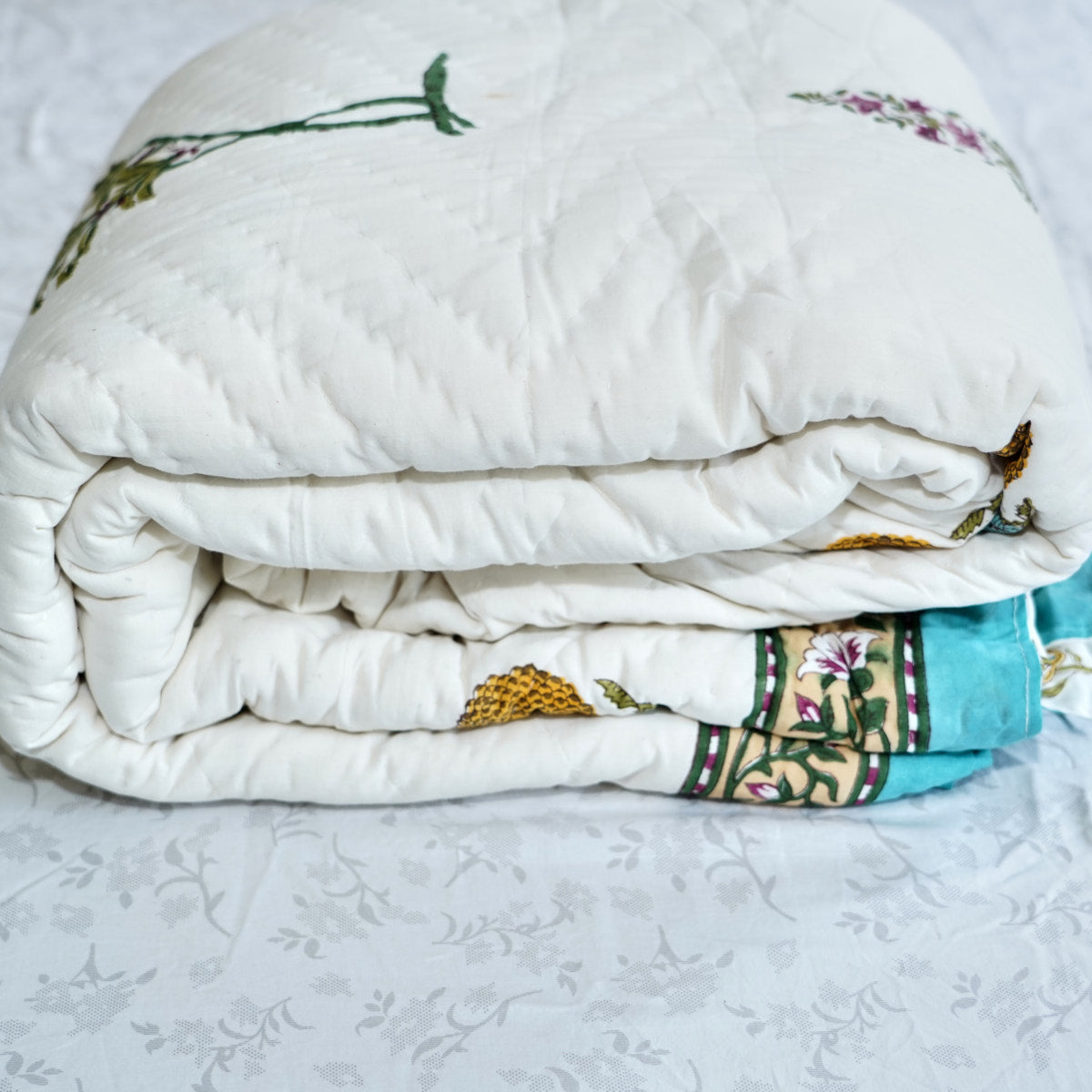 Botanical Bliss Reversible Hand Block Printed Cotton Quilt
