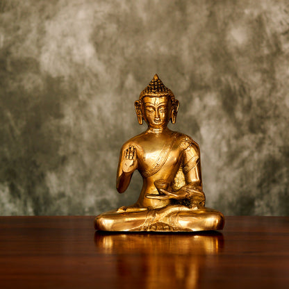 Brass Buddha Statue, 7", Antique Polished
