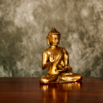 Brass Buddha Statue, 7", Antique Polished
