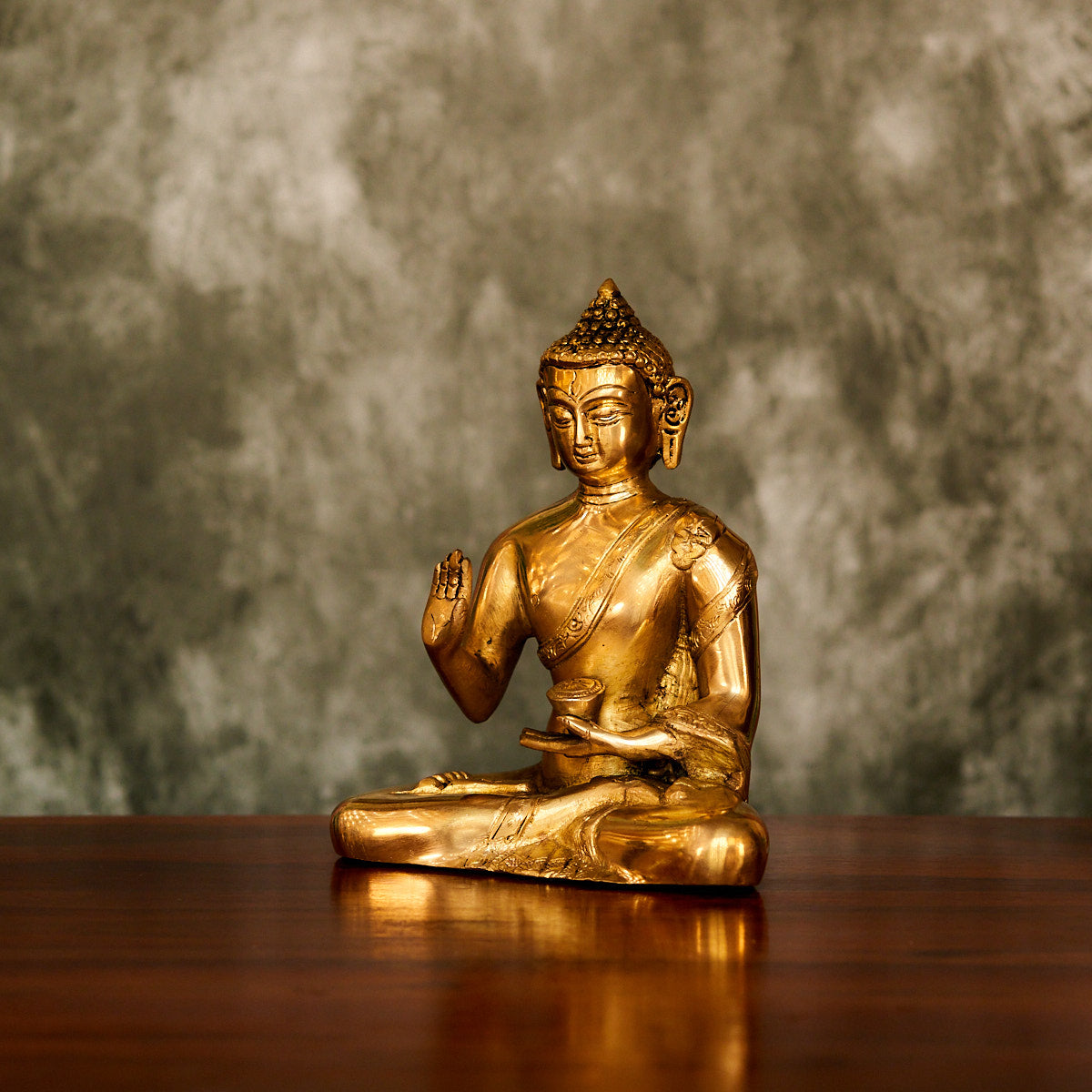 Brass Buddha Statue, 7", Antique Polished
