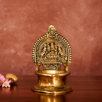 Brass Gajalakshmi Diya 6.5" with Antique Polish
