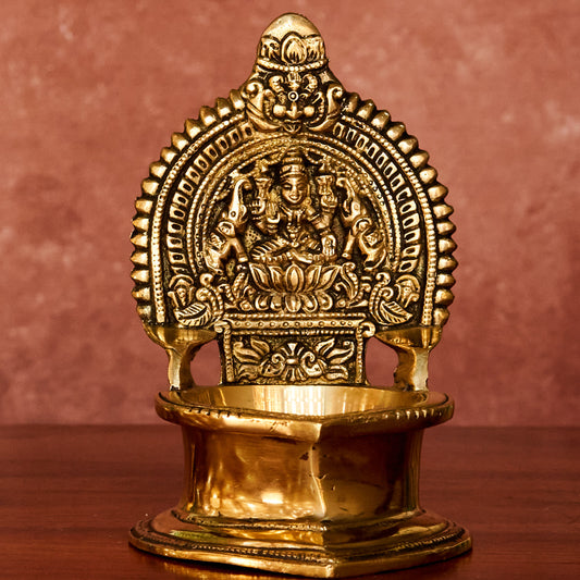 Brass Gajalakshmi Diya 6.5" with Antique Polish