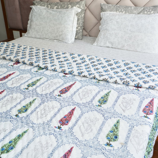 Colorful Cypress Reversible Hand Block Printed Cotton Quilt