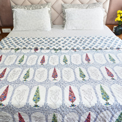 Colorful Cypress Reversible Hand Block Printed Cotton Quilt