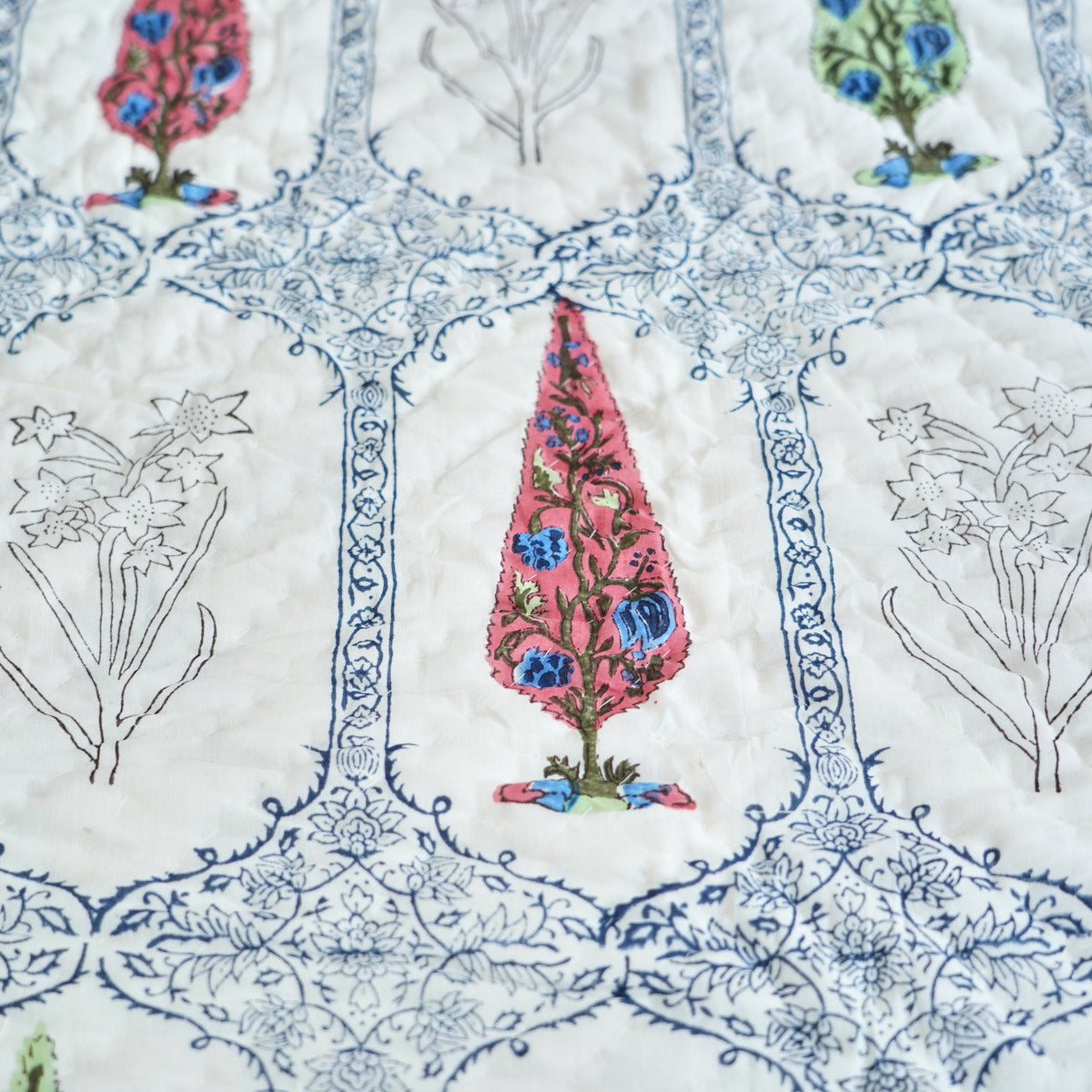 Colorful Cypress Reversible Hand Block Printed Cotton Quilt