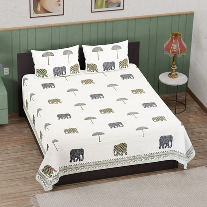Colorful Elephant Hand Block Printed Cotton Bedsheet