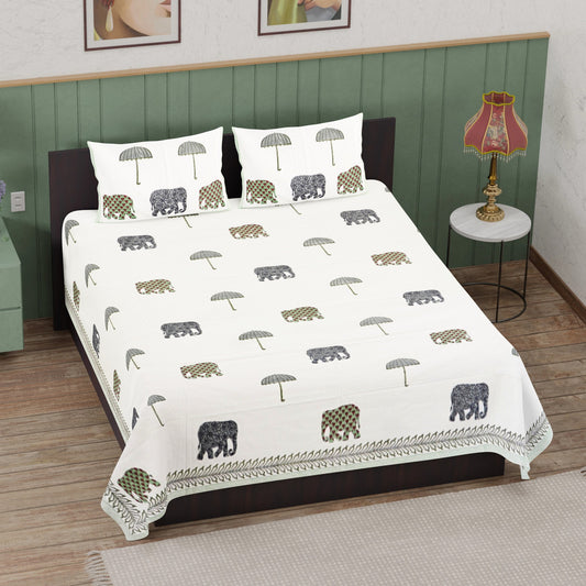 Colorful Elephant Hand Block Printed Cotton Bedsheet