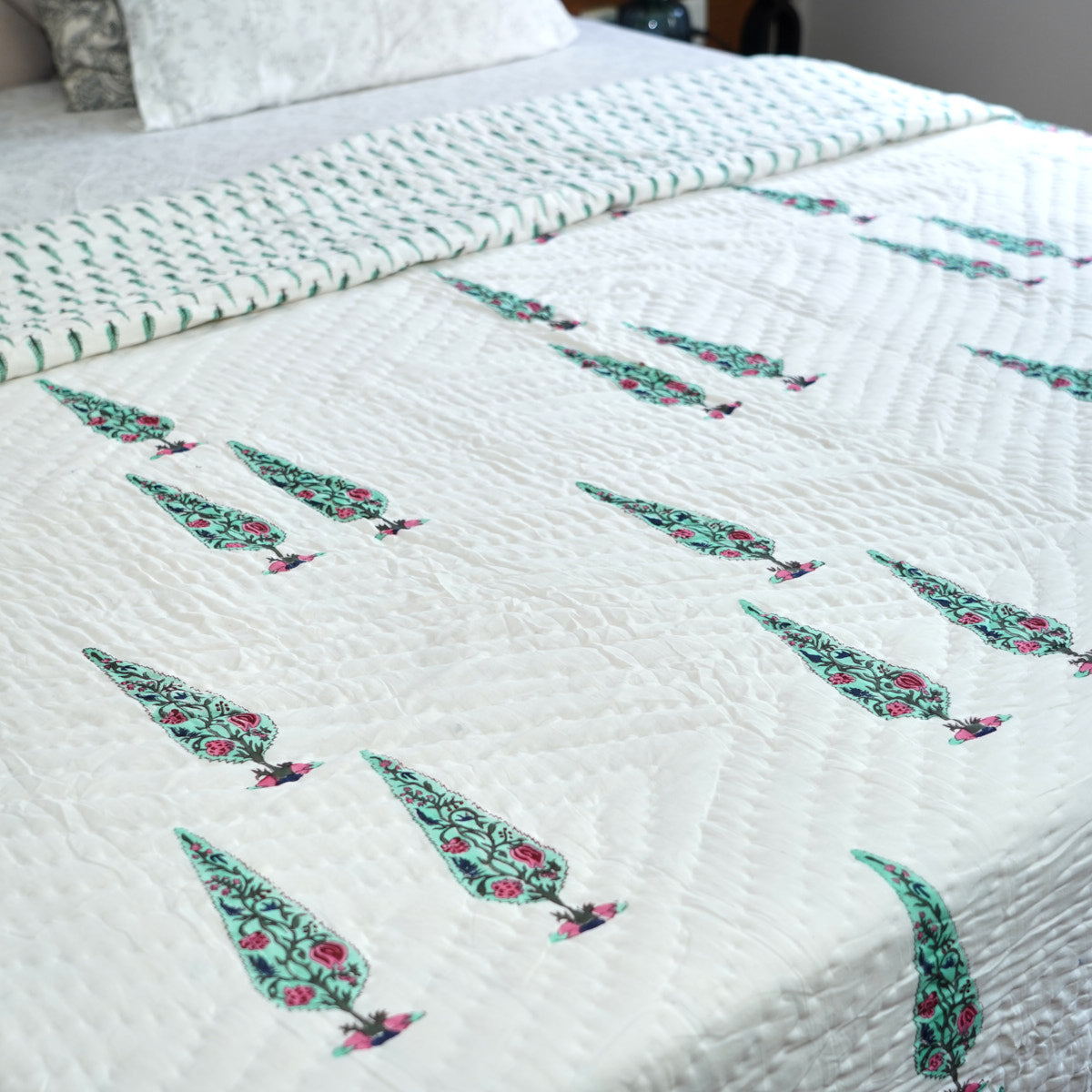Cypress Tree Reversible Hand Block Printed Cotton Quilt