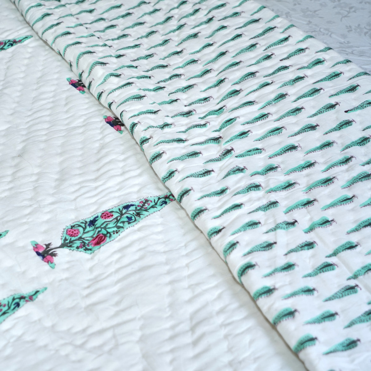 Cypress Tree Reversible Hand Block Printed Cotton Quilt
