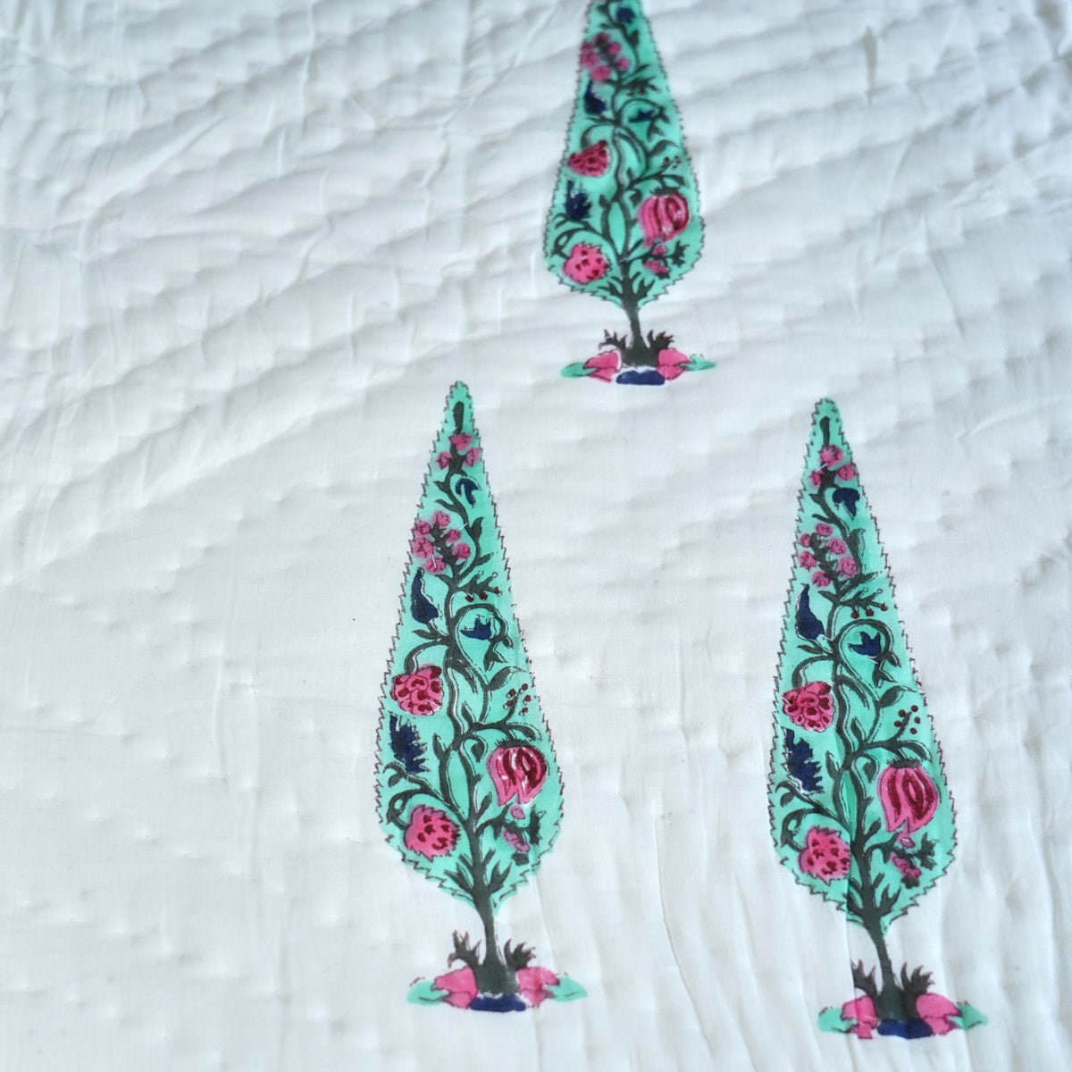 Cypress Tree Reversible Hand Block Printed Cotton Quilt
