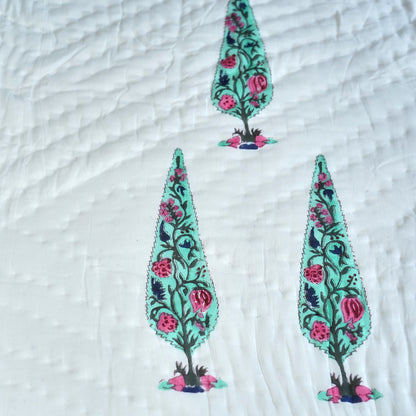 Cypress Tree Reversible Hand Block Printed Cotton Quilt