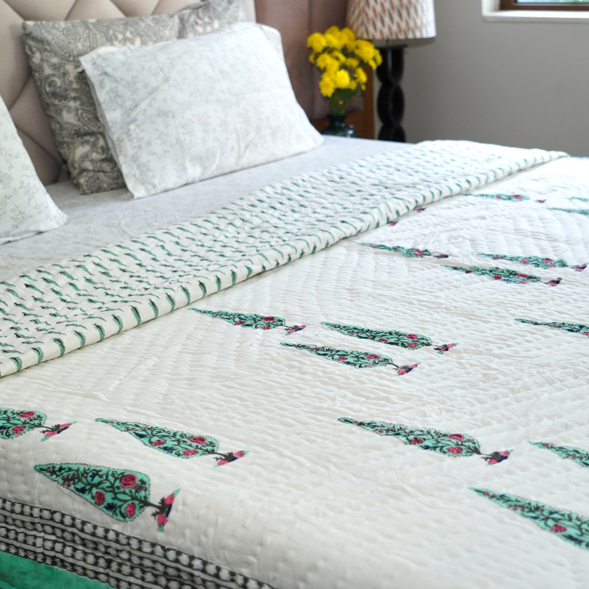 Cypress Tree Reversible Hand Block Printed Cotton Quilt
