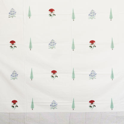 Cypress with Red Flower Hand Block Printed Cotton Bedsheet