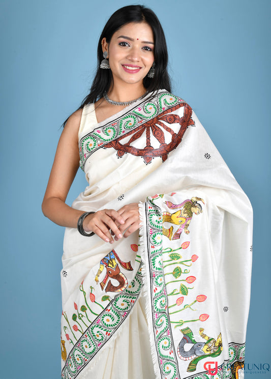 Divine Dasavatar Pattachitra Pure Silk Saree - Hand-Painted Elegance