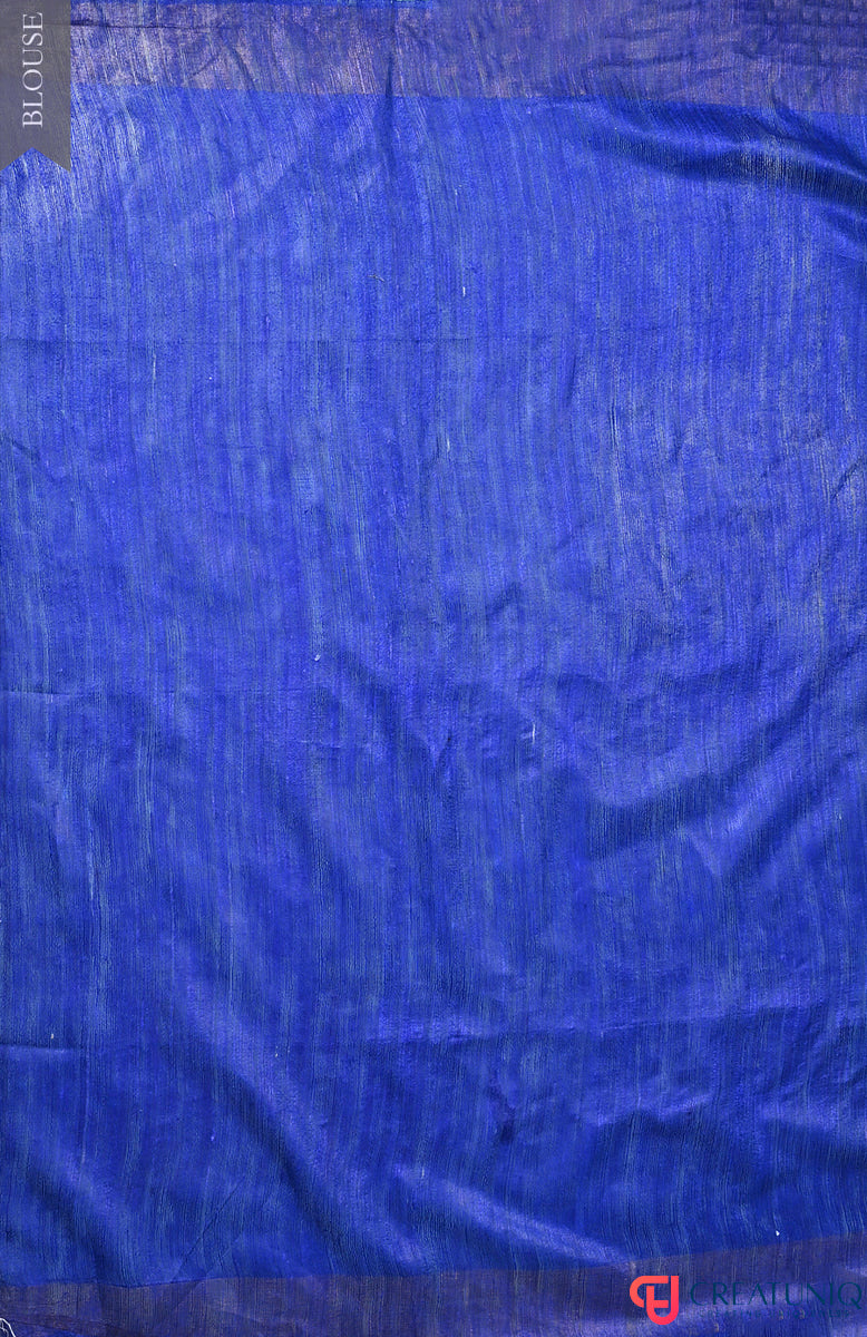 Exquisite Handwoven Pure Silk Saree with Intricate Patterns - Dual Blue