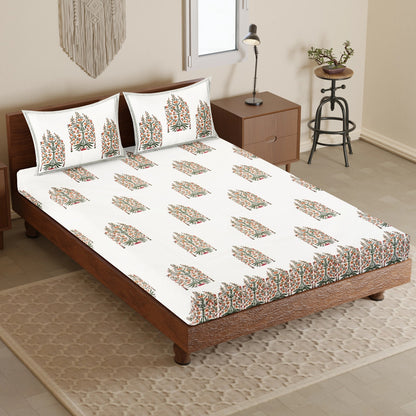 Floral Elegance Hand Block Printed Cotton Bedsheet