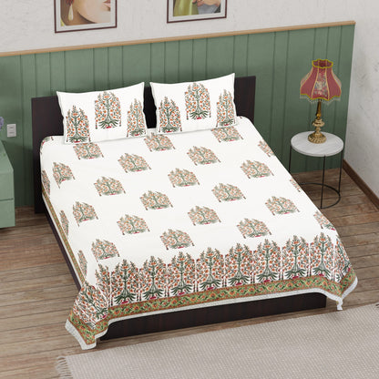 Floral Elegance Hand Block Printed Cotton Bedsheet