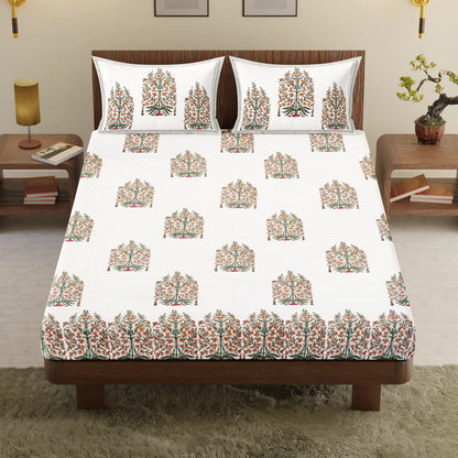 Floral Elegance Hand Block Printed Cotton Bedsheet