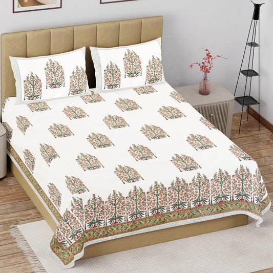 Floral Elegance Hand Block Printed Cotton Bedsheet