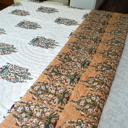 Floral Elegance Reversible Hand Block Printed Cotton Quilt