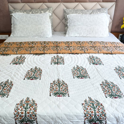 Floral Elegance Reversible Hand Block Printed Cotton Quilt