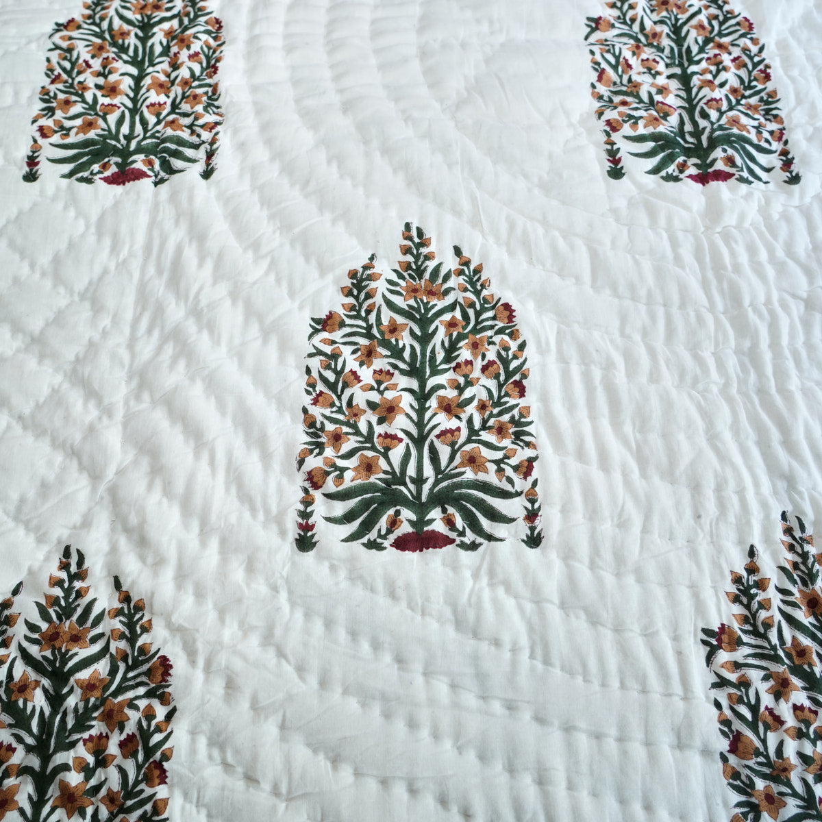 Floral Elegance Reversible Hand Block Printed Cotton Quilt