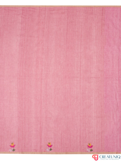 Floral Jamdani Pure Cotton Saree – Pink Elegance