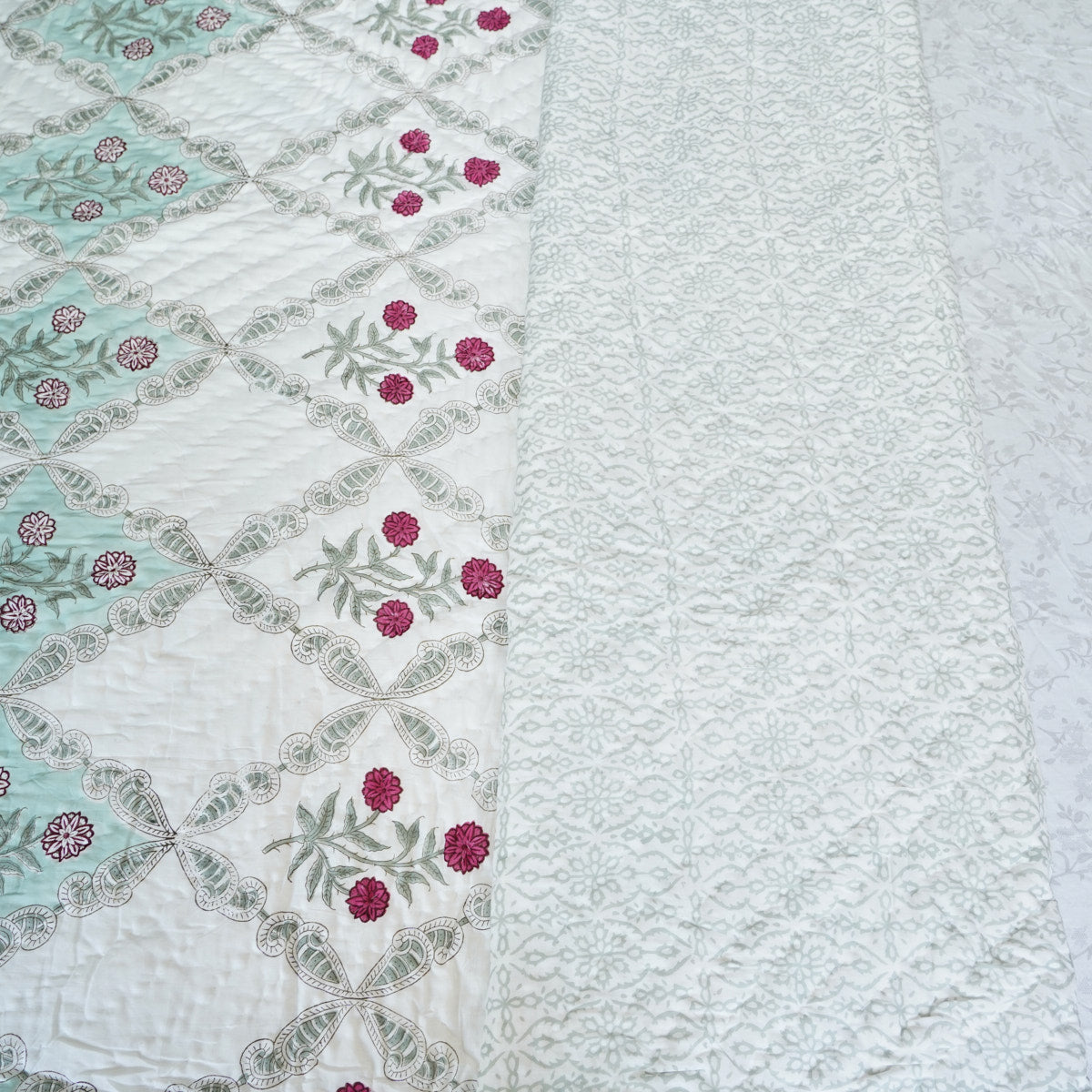 Floral Trellis Dream Reversible Hand Block Printed Cotton Quilt