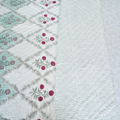 Floral Trellis Dream Reversible Hand Block Printed Cotton Quilt
