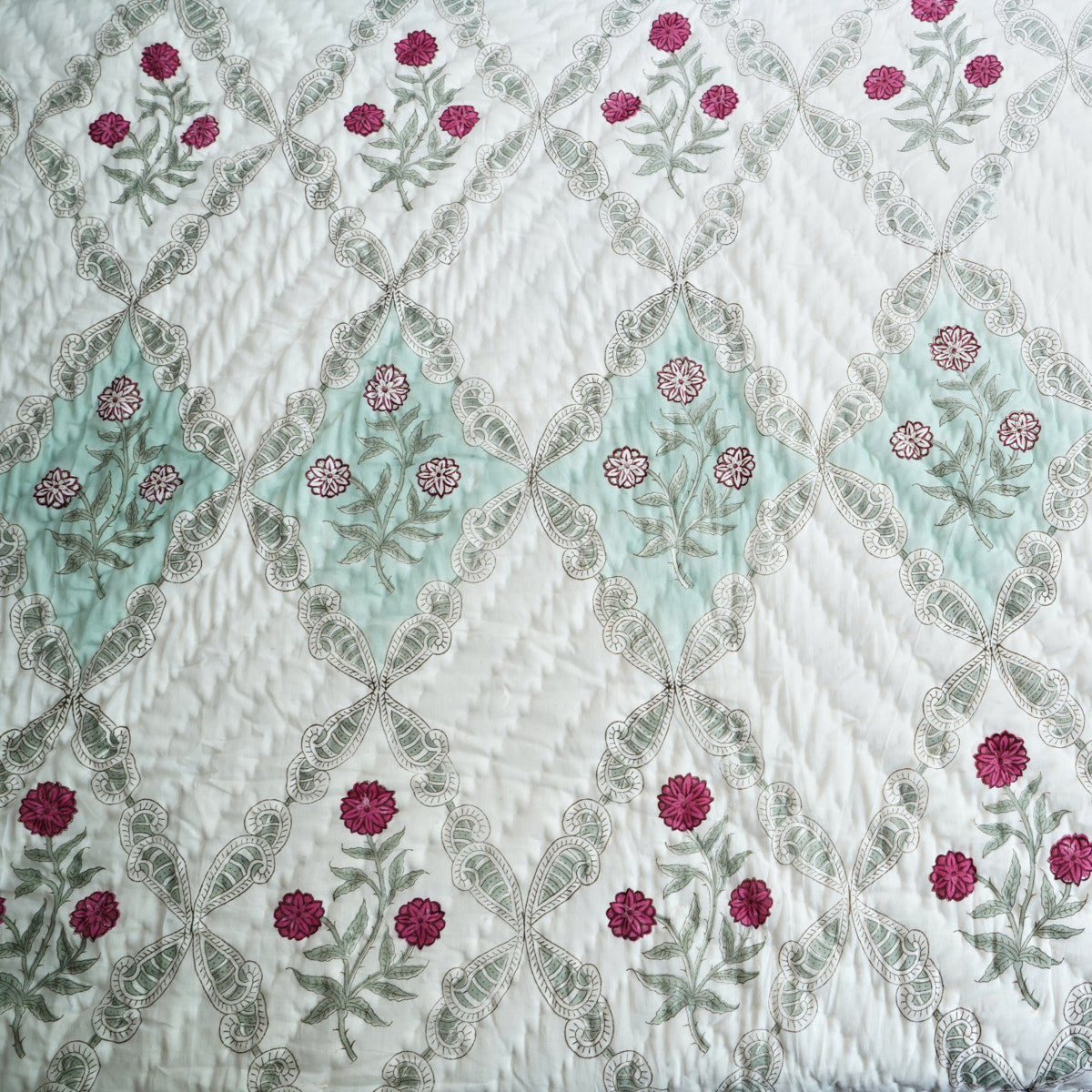 Floral Trellis Dream Reversible Hand Block Printed Cotton Quilt