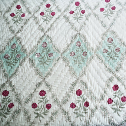 Floral Trellis Dream Reversible Hand Block Printed Cotton Quilt