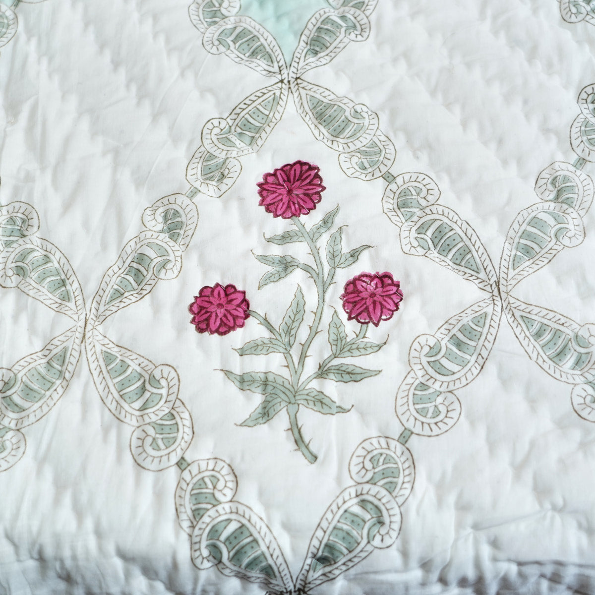 Floral Trellis Dream Reversible Hand Block Printed Cotton Quilt