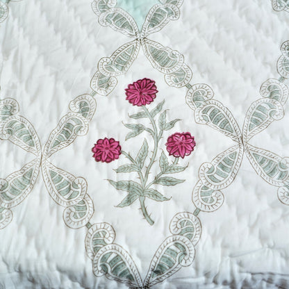 Floral Trellis Dream Reversible Hand Block Printed Cotton Quilt