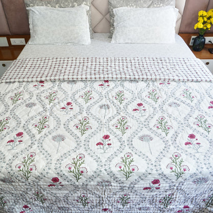 Floral Vines Symphony Reversible Hand Block Printed Cotton Quilt