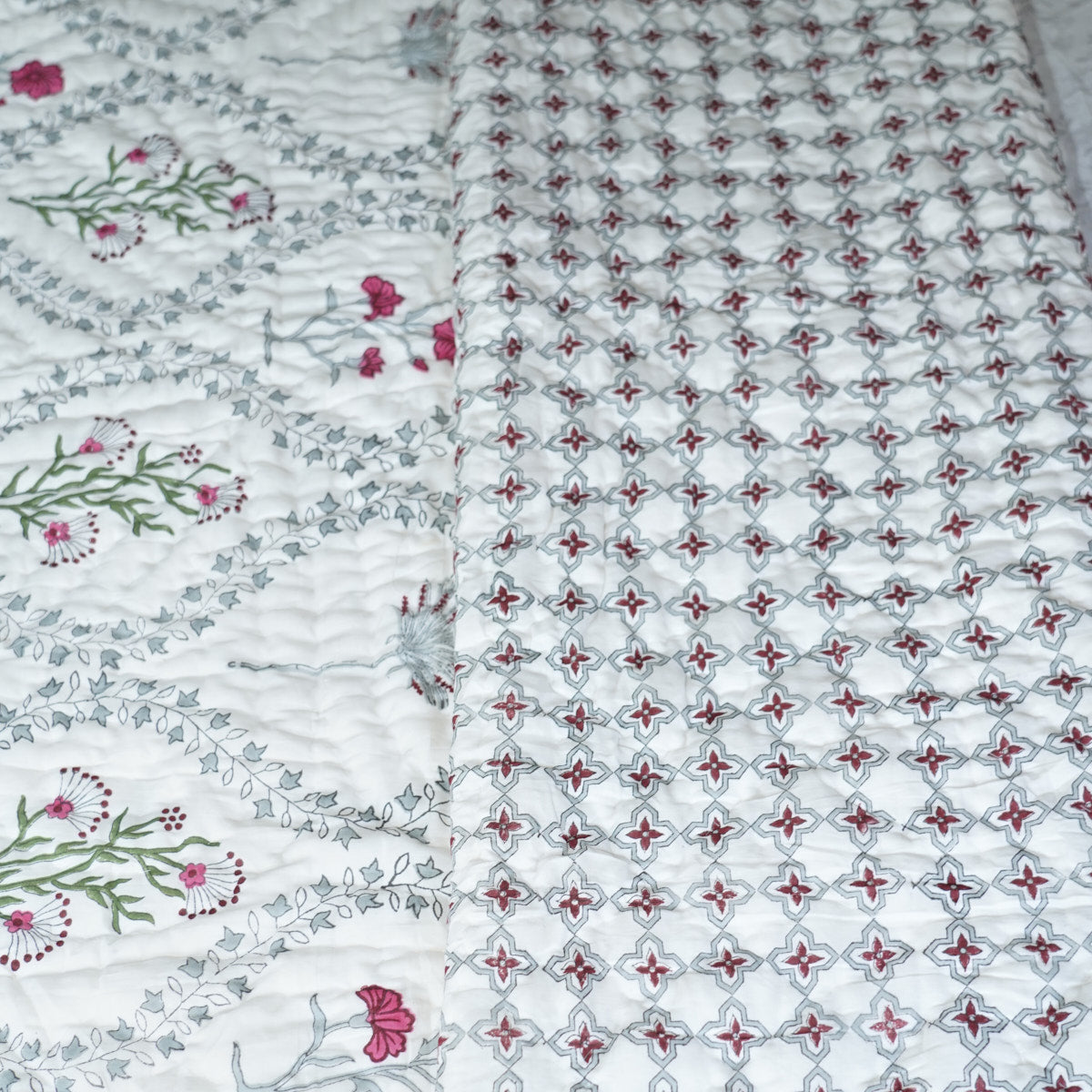 Floral Vines Symphony Reversible Hand Block Printed Cotton Quilt