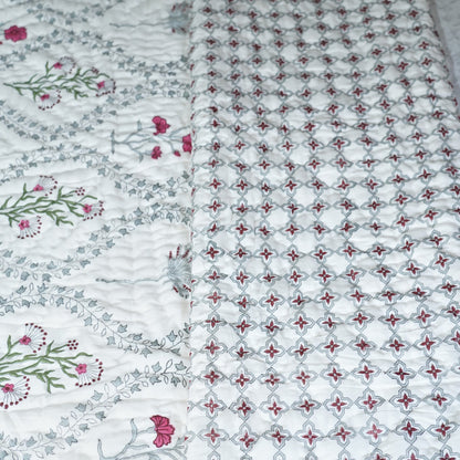 Floral Vines Symphony Reversible Hand Block Printed Cotton Quilt