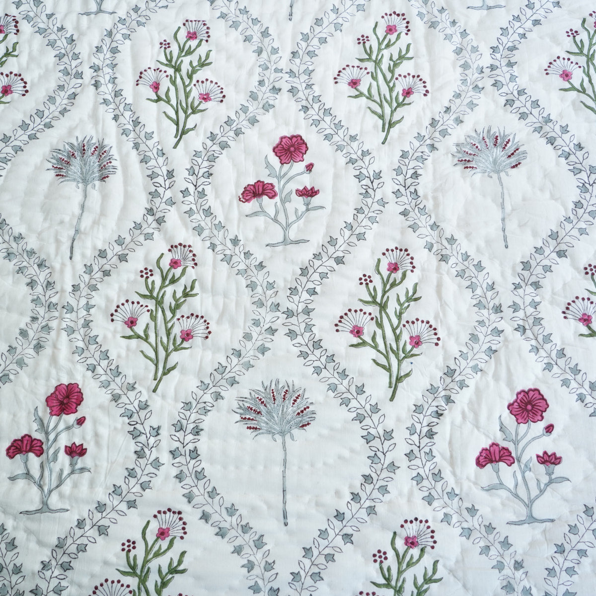 Floral Vines Symphony Reversible Hand Block Printed Cotton Quilt