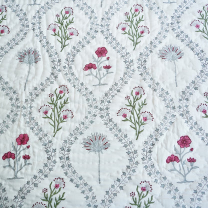 Floral Vines Symphony Reversible Hand Block Printed Cotton Quilt
