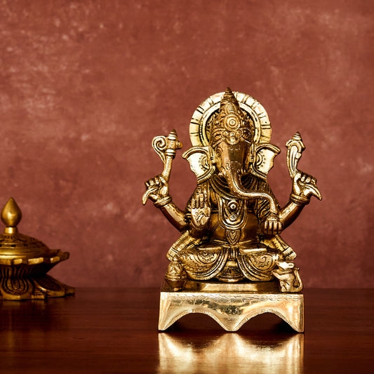 Ganesha Brass Idol 7" with Antique Polish
