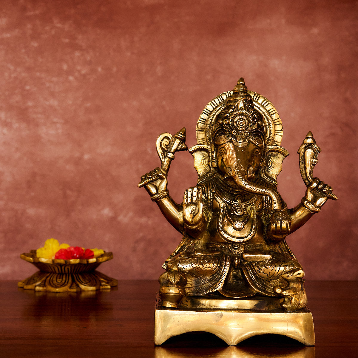 Ganesha Brass Idol 9.5" with Antique Polish