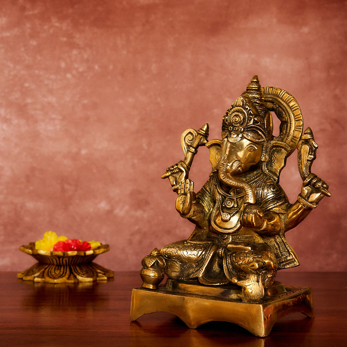 Ganesha Brass Idol 9.5" with Antique Polish