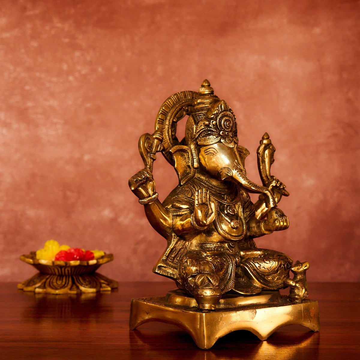 Ganesha Brass Idol 9.5" with Antique Polish