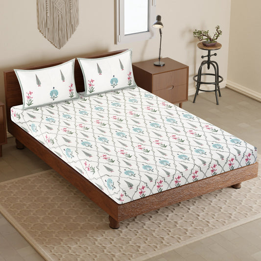 Garden Glow Hand Block Printed Cotton Bedsheet