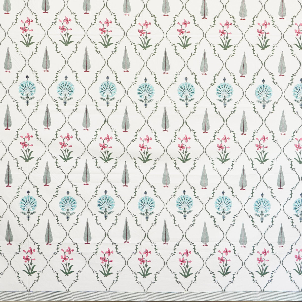 Garden Glow Hand Block Printed Cotton Bedsheet