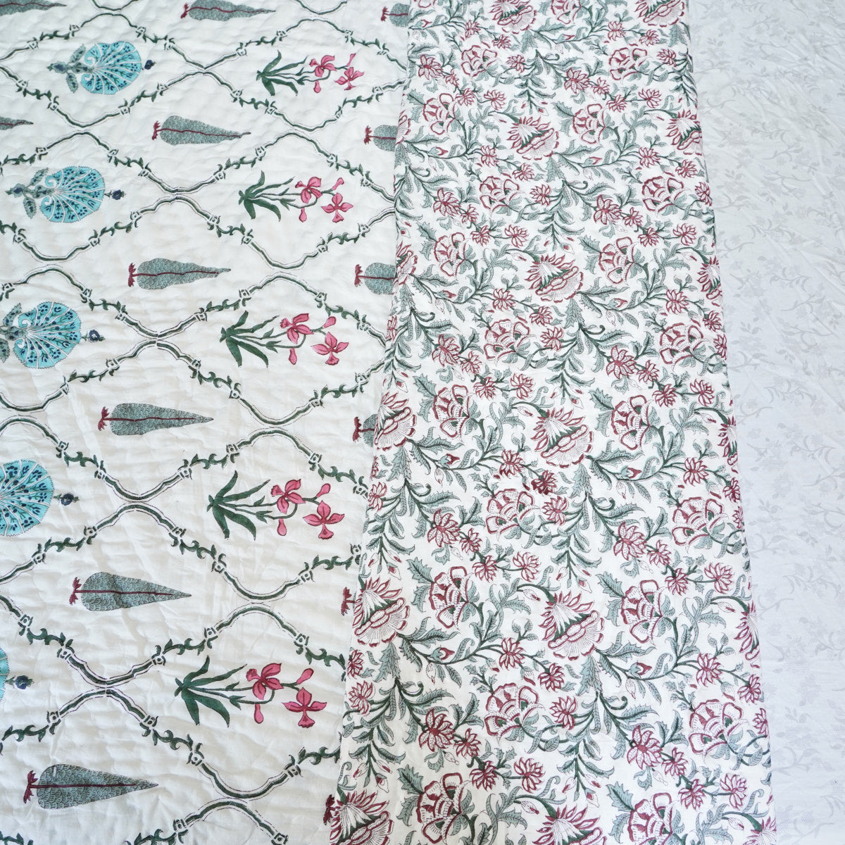 Garden Glow Reversible Hand Block Printed Cotton Quilt