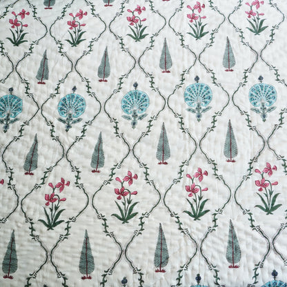 Garden Glow Reversible Hand Block Printed Cotton Quilt