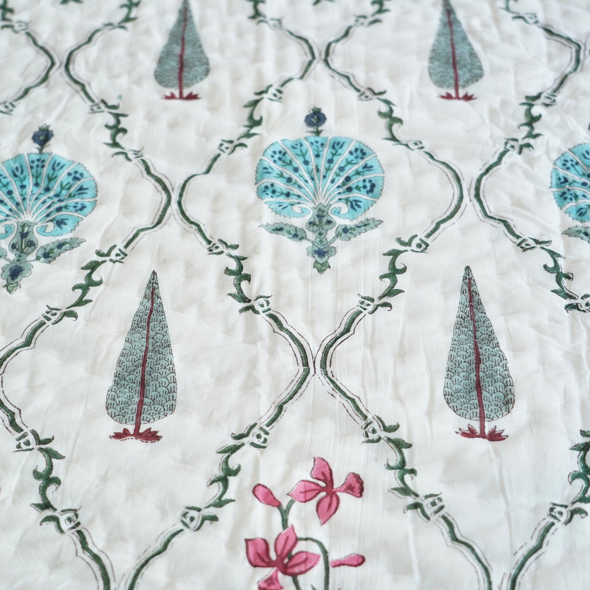Garden Glow Reversible Hand Block Printed Cotton Quilt